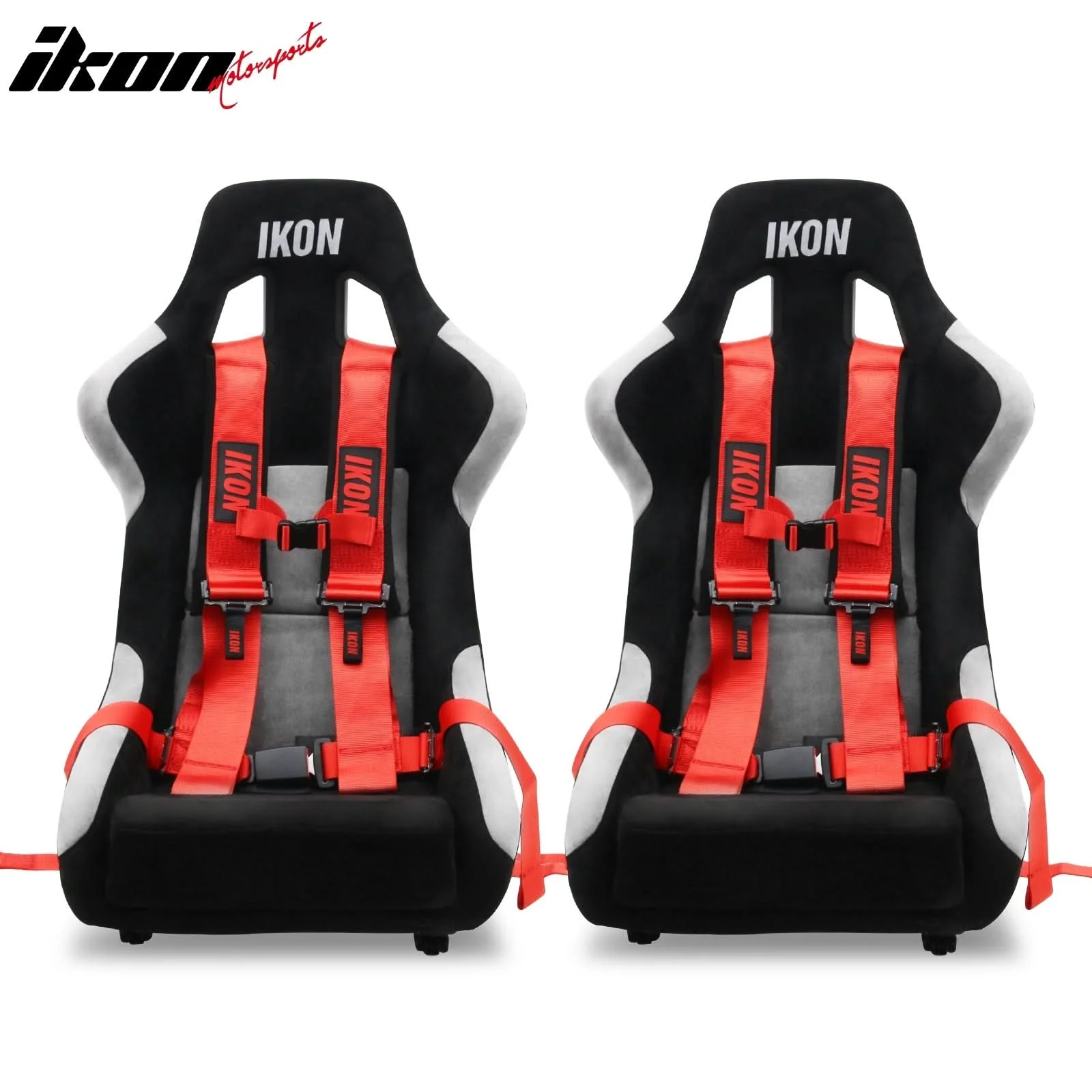 Universal Racing Bucket Seats W/ Slider 4 Point 3" Belt Harness Red - Image 2