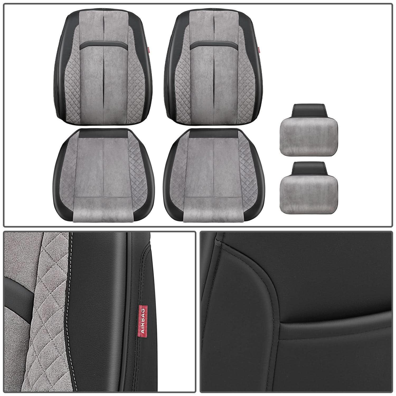 Voris Style Front Row Seat Covers - Black/Grey - Image 3